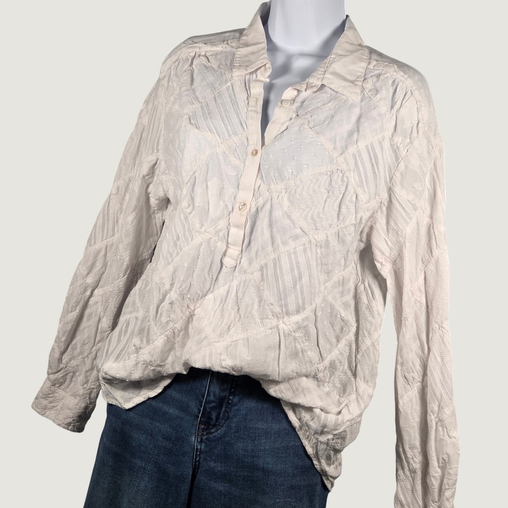 Sundance Womens Medium Blouse Textured Patchwork‎ Long Sleeve Top White